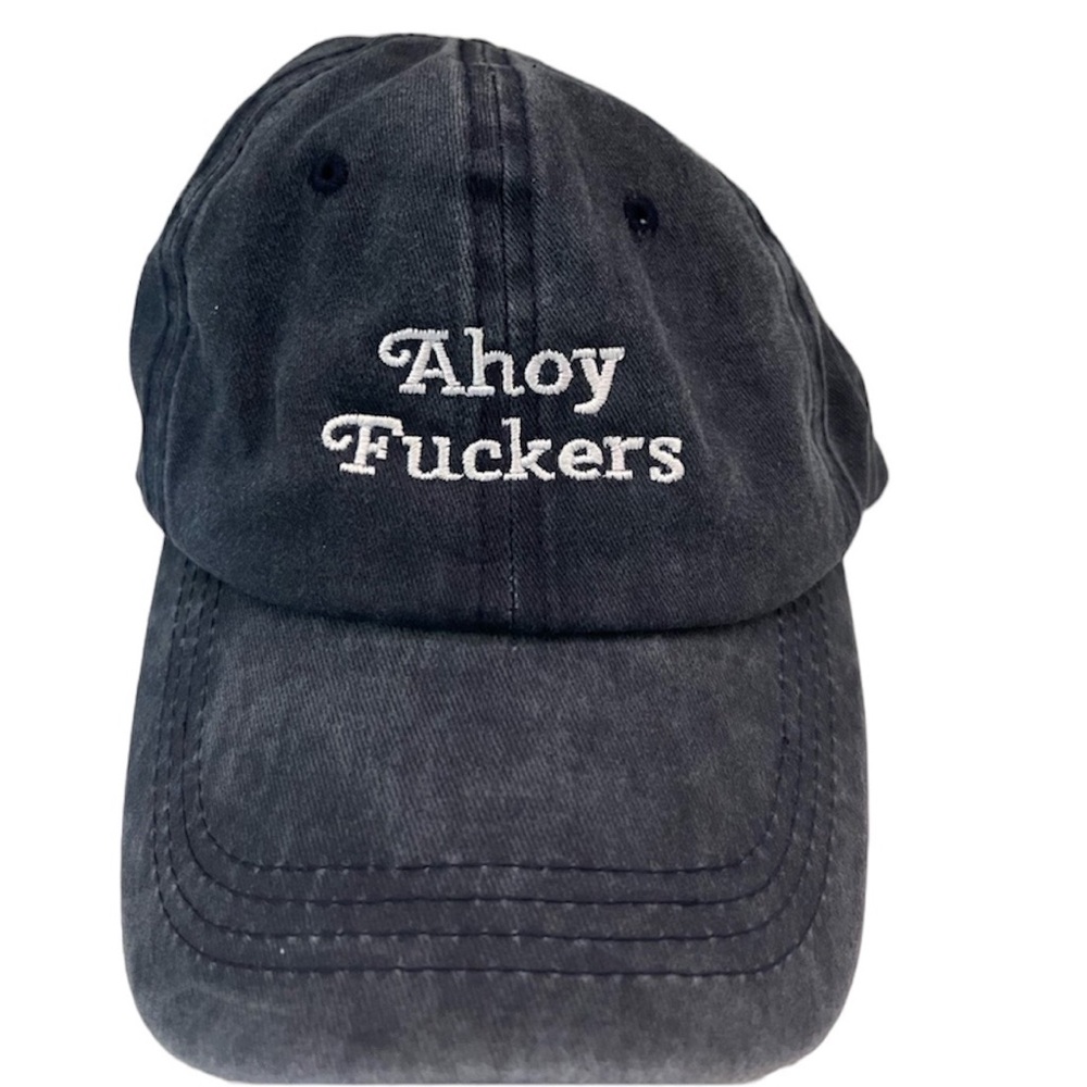 Ahoy Captain Boating Booze Cruise Stone Wash Navy Blue Dad Hat NWOT